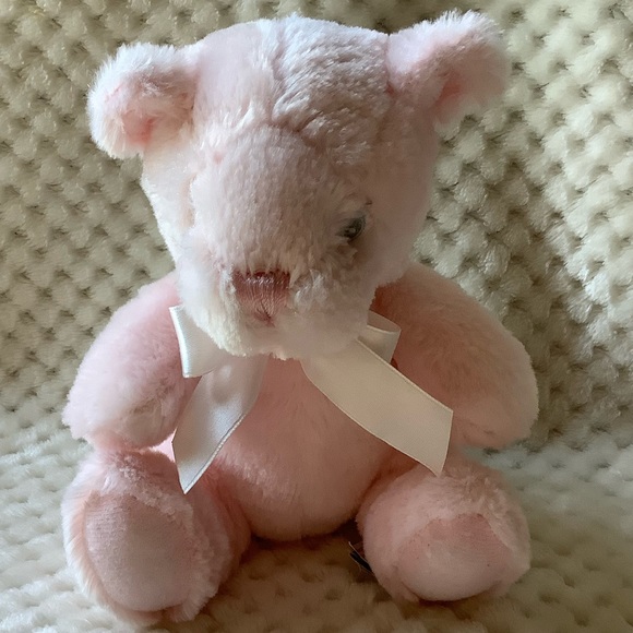 FIRST & MAIN Pink Pastel Pal Plush Bear Rattle Stuffed Animal Embroidered Eyes - Picture 3 of 14